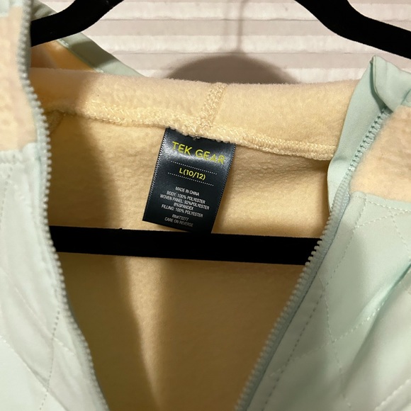 NWT Girls cream and teal  1/4 zip fleece hooded jacket 10/12 - Picture 2 of 6